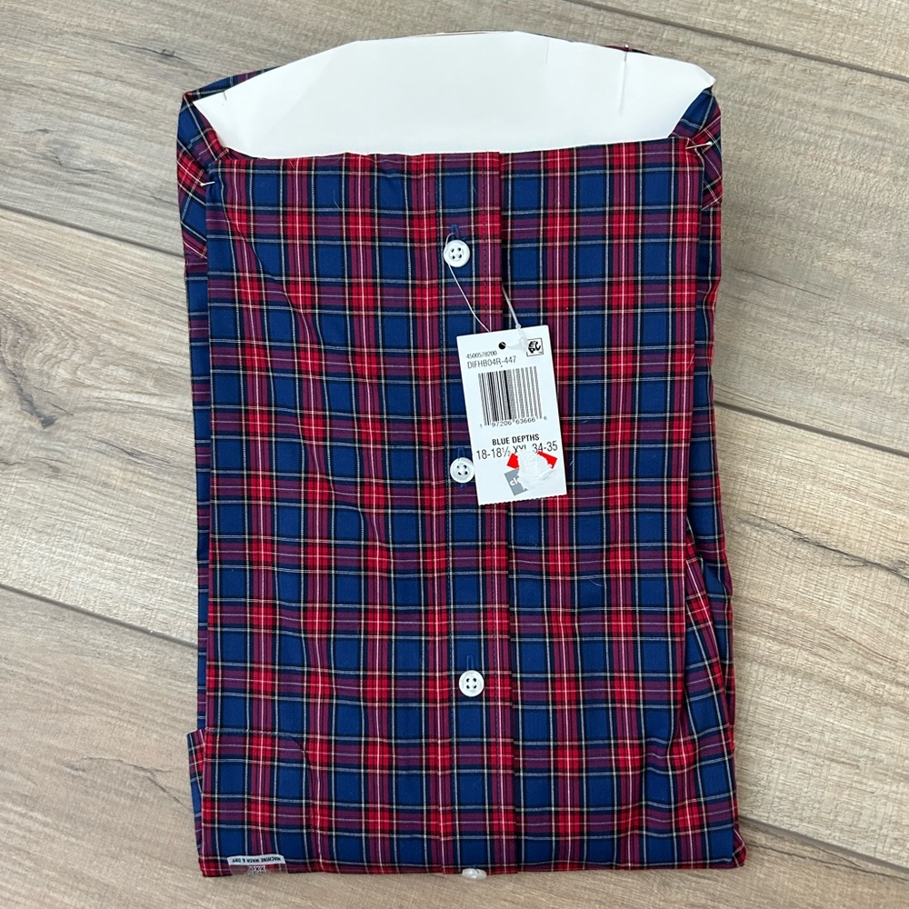 NWT Izod Men's Red and Navy Plaid Button Down Shirt - Size XXL 18-18.5 34/35 - Picture 4 of 12